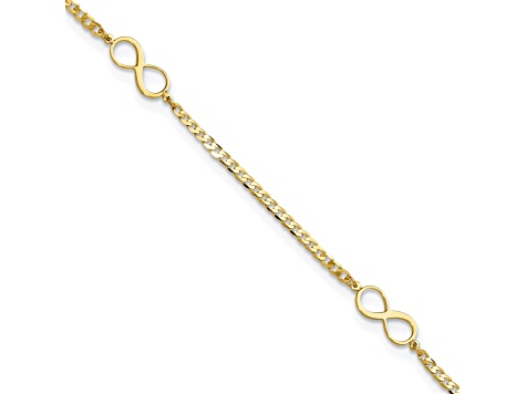 14K Yellow Gold Polished Infinity Symbol 9-inch Plus 1-inch Extension Anklet