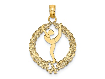 Picture of 14k Yellow Gold Solid Polished and Textured Framed Gymnast pendant