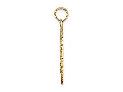 14k Yellow Gold Solid Polished and Textured Framed Gymnast pendant