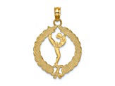 14k Yellow Gold Solid Polished and Textured Framed Gymnast pendant
