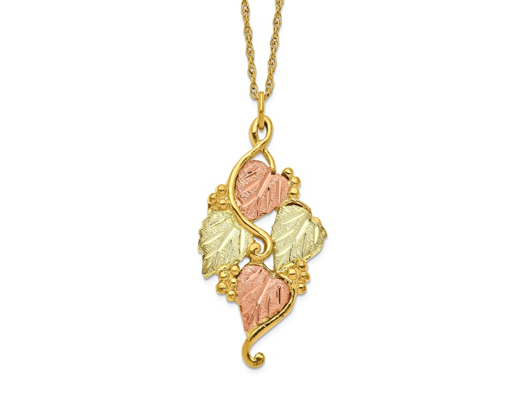 10k Yellow Gold With 12k Rose Gold and 12k Green Gold Accent Pendant With 18 Inch Ropa Chain