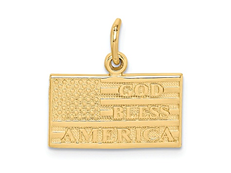 14k Yellow Gold Textured God Bless America Flag Pendant