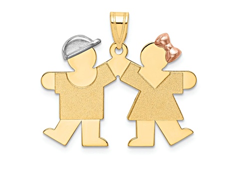 14k Yellow Gold, 14k White Gold and 14k Rose Gold Satin Small Boy on Left and Girl on Right Charm