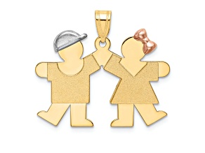 14k Yellow Gold, 14k White Gold and 14k Rose Gold Satin Small Boy on Left and Girl on Right Charm