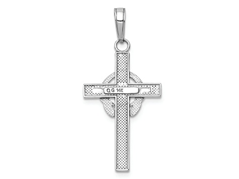 Rhodium Over 14K White Gold Polished Claddagh Cross Pendant