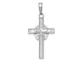 Rhodium Over 14K White Gold Polished Claddagh Cross Pendant