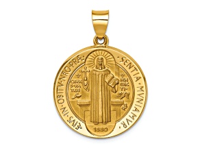 14k Yellow Gold Polished and Satin St. Benedict Reversible Medal Pendant