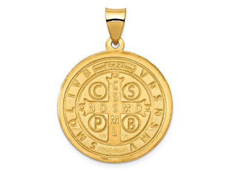 14k Yellow Gold Polished and Satin St. Benedict Reversible Medal Pendant