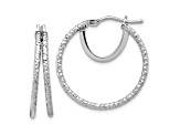 Rhodium Over 14k White Gold Polished and Textured 15/16" Double Circle Hoop Earrings