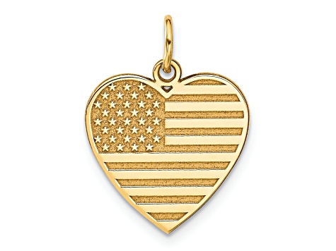 14k Yellow Gold Textured Flag Heart Pendant
