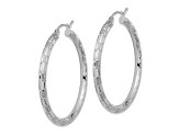 Rhodium Over 14K White Gold 1 11/16" Polished Satin and Diamond-Cut Hoop Earrings