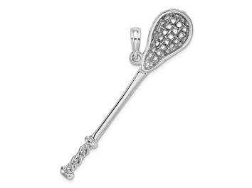 Picture of Rhodium Over 14k White Gold 3D Polished and Textured Lacrosse Stick Pendant