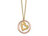 14K Two-tone Fancy Link Diamond-cut Heart in Open Circle Necklace