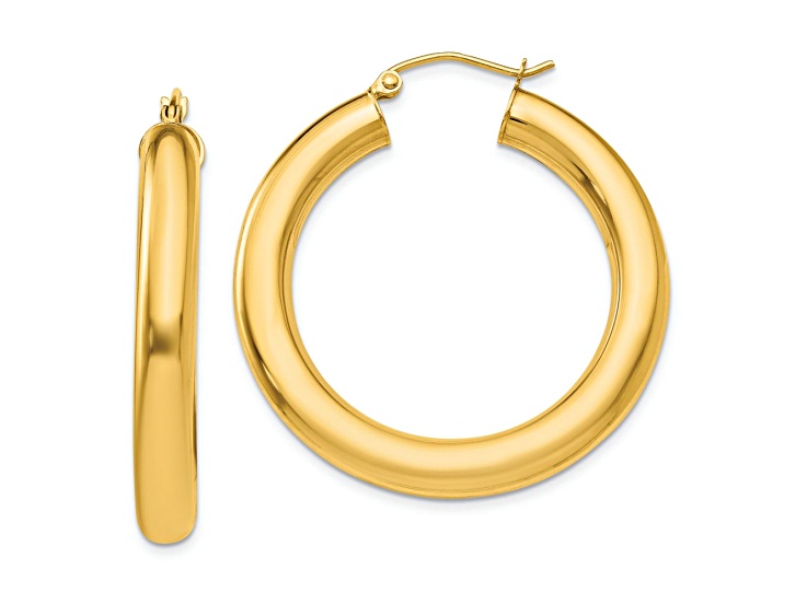 10k Yellow Gold Polished 1 3/8" Tube Hoop Earrings
