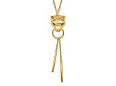 14K Yellow Gold Polished Green Enamel Tiger Y-drop Necklace