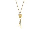 14K Yellow Gold Polished Green Enamel Tiger Y-drop Necklace