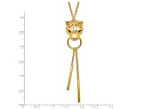 14K Yellow Gold Polished Green Enamel Tiger Y-drop Necklace