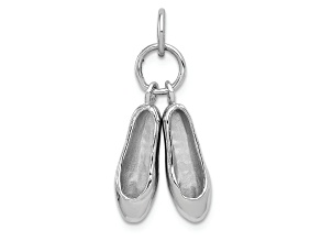 Rhodium Over 14k White Gold Solid Polished and Textured Moveable Ballet Slippers Charm