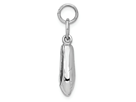 Rhodium Over 14k White Gold Solid Polished and Textured Moveable Ballet Slippers Charm