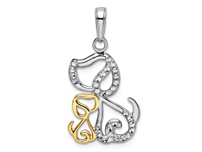 14K Two-tone Gold Diamond-Cut Dog and Puppy Pendant