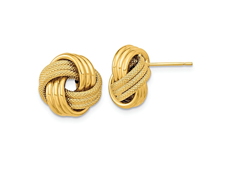 14k Yellow Gold Polished and Textured 12.5mm Triple Love Knot Stud Earrings