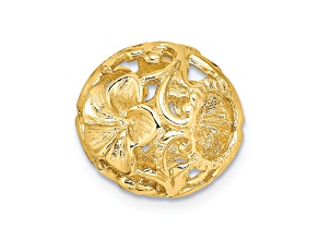 14k Yellow Gold 3D Cut-out and Textured Flower Barrel Slide Charm