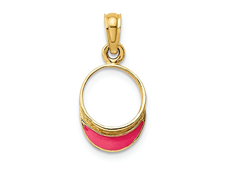 14k Yellow Gold 3D Fuschia Enameled Beach Sun Visor Charm
