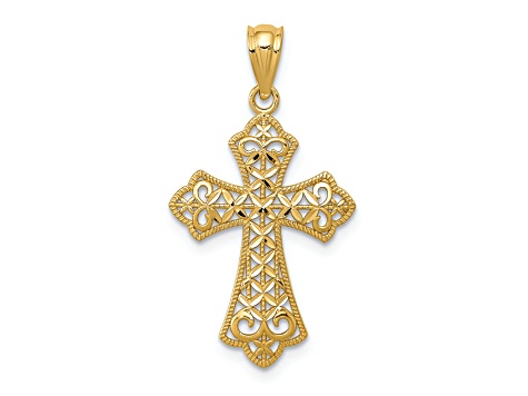 14K Yellow Gold Polished Filigree Cross Pendant