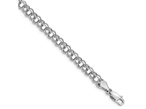 Rhodium Over 14k White Gold 5mm Diamond-Cut Double Link Charm Bracelet