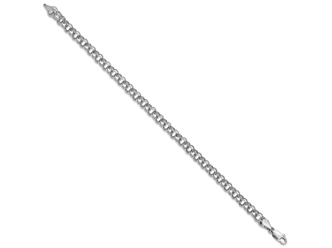 Rhodium Over 14k White Gold 5mm Diamond-Cut Double Link Charm Bracelet