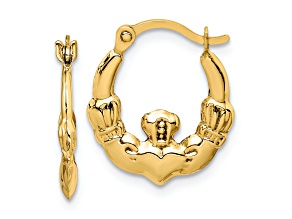 14k Yellow Gold 9/16" Claddagh Hoop Earrings