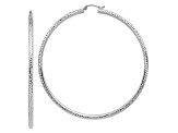 Rhodium Over 14k White Gold 3 1/4" Diamond-Cut Hoop Earrings