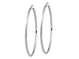 Rhodium Over 14k White Gold 3 1/4" Diamond-Cut Hoop Earrings