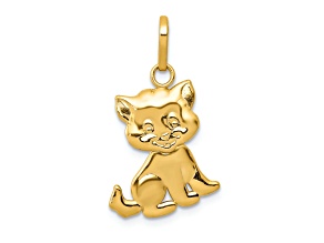 14K Yellow Gold Polished Moveable Cat Pendant