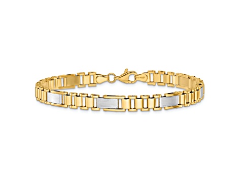 14K Yellow and White Gold Brushed and Polished Fancy Link 8 Inch Bracelet