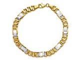 14K Yellow and White Gold Brushed and Polished Fancy Link 8 Inch Bracelet