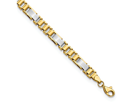 14K Yellow and White Gold Brushed and Polished Fancy Link 8 Inch Bracelet