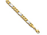 14K Yellow and White Gold Brushed and Polished Fancy Link 8 Inch Bracelet