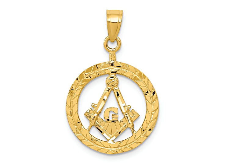 14k Yellow Gold Polished and Diamond-Cut Masonic Symbol Pendant