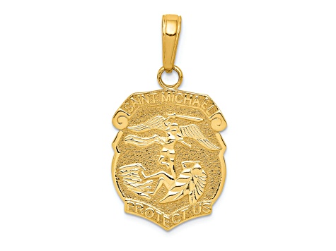 14K Yellow Gold Saint Michael Medal Badge Pendant