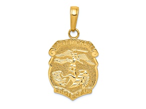 14K Yellow Gold Saint Michael Medal Badge Pendant