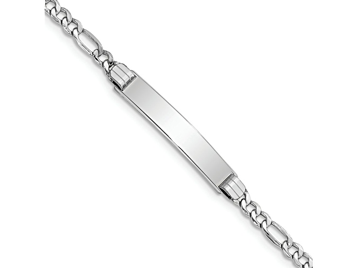 Rhodium Over 14k White Gold Polished Figaro Link ID Bracelet