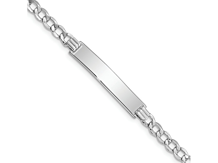 Rhodium Over 14k White Gold Polished Cuban Link ID Bracelet