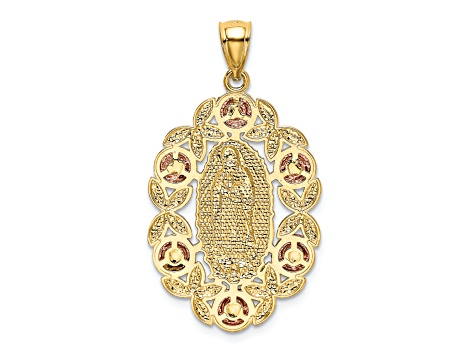 14K Yellow and Rose Gold with White Rhodium Lady Of Guadalupe Pendant