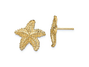 14K Yellow Gold Textured and Beaded Starfish Stud Earrings