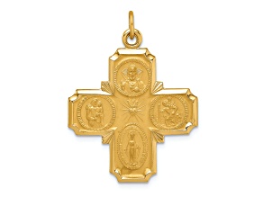 14K Yellow Gold Solid Polished and Satin Medium 4-Way Medal Pendant