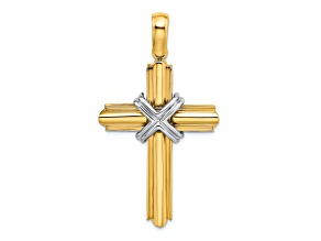 14K Yellow and White Gold X Center Polished Cross Pendant