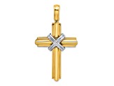 14K Yellow and White Gold X Center Polished Cross Pendant