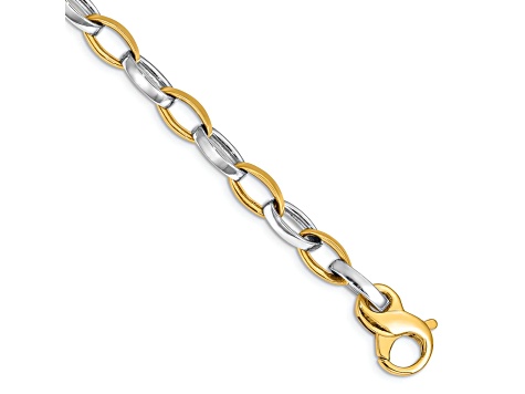 14k Yellow Gold and 14k White Gold 6.6mm Hand-polished and Satin Fancy Link Bracelet