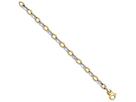 14k Yellow Gold and 14k White Gold 6.6mm Hand-polished and Satin Fancy Link Bracelet